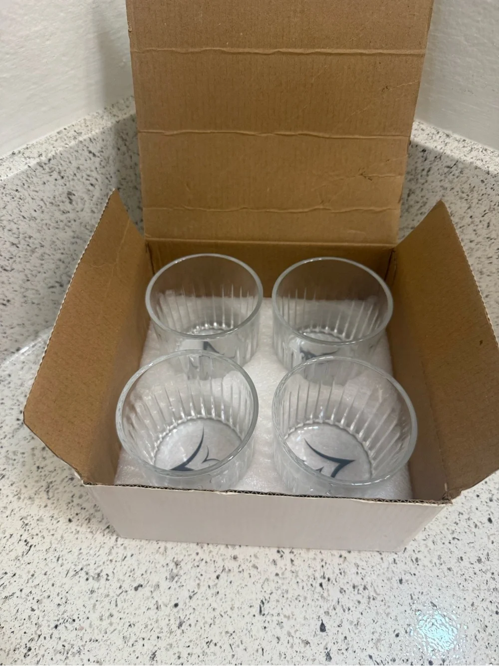 Set of 4 Clear Ribbed Glasses